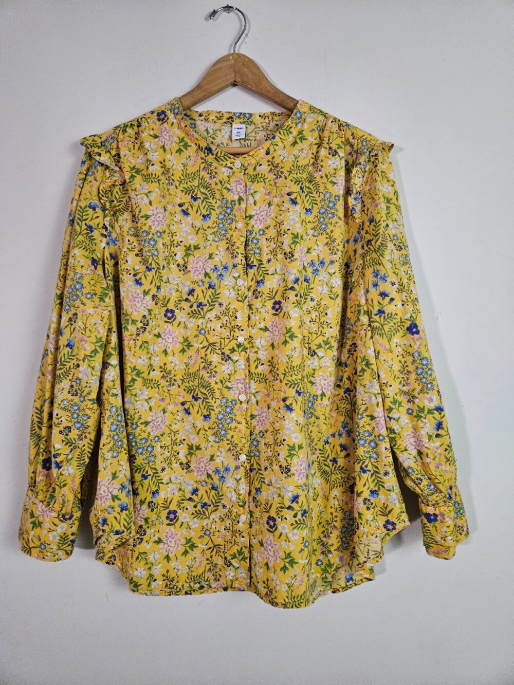 Old Navy Women's Top XXL Yellow Floral Cottage Romantic Feminine Ruffles